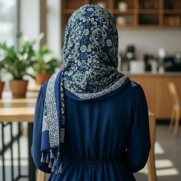 Maryam's Essential Luxury Printed Cotton Viscose Tassels Hijab