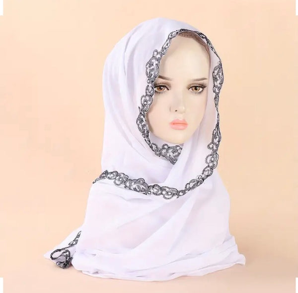 Maryam’s Essential Chiffon with Flower Lace Trim Edge Head Scarves/Hijabs
