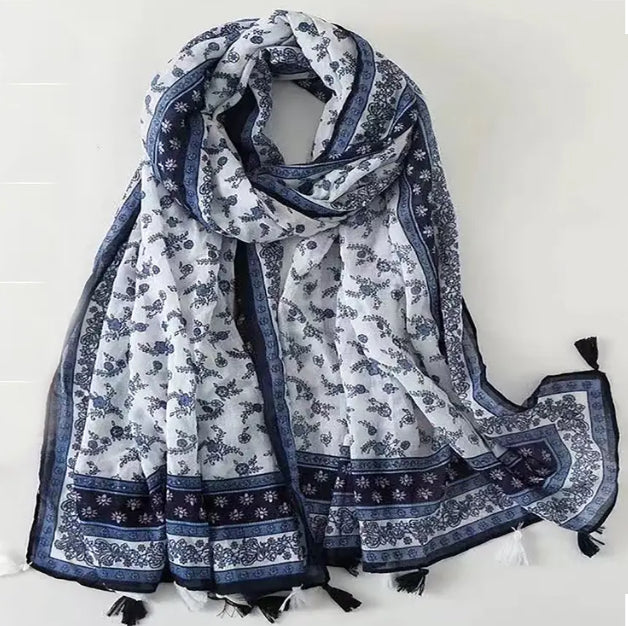Maryam's Essential Printed Cotton Viscose Tassels Hijab
