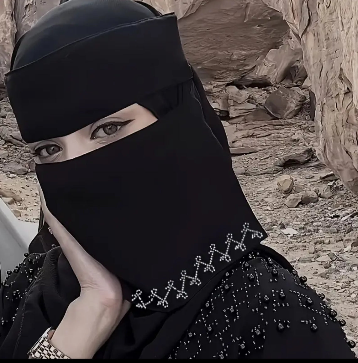 Maryam’s Essential Diamanté Thin Breathable Chiffon Niqab Veil Headscarf