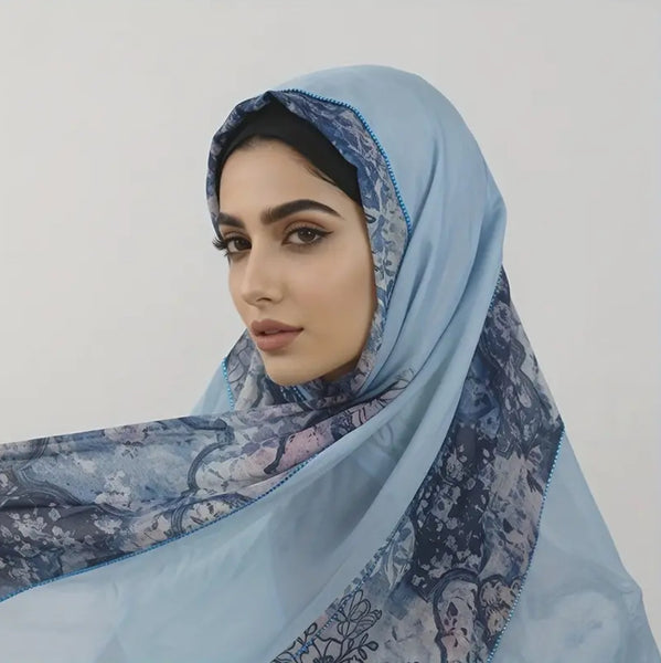 Maryam’s Essential Women Diamanté Lightweight Colour-block Print Hijab Scarf