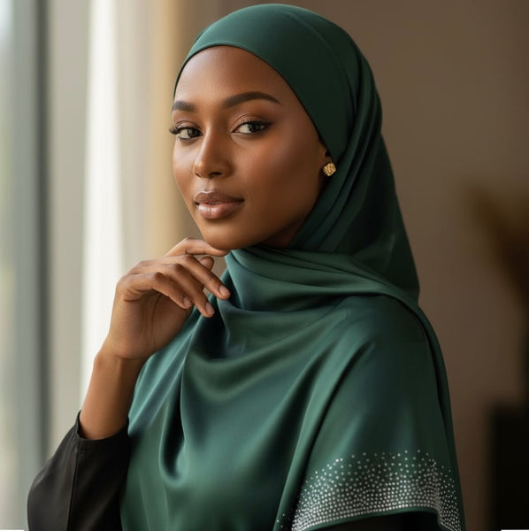 Maryam's Essential Diamanté Square Everyday Pure Solid Colour Satin Hijab