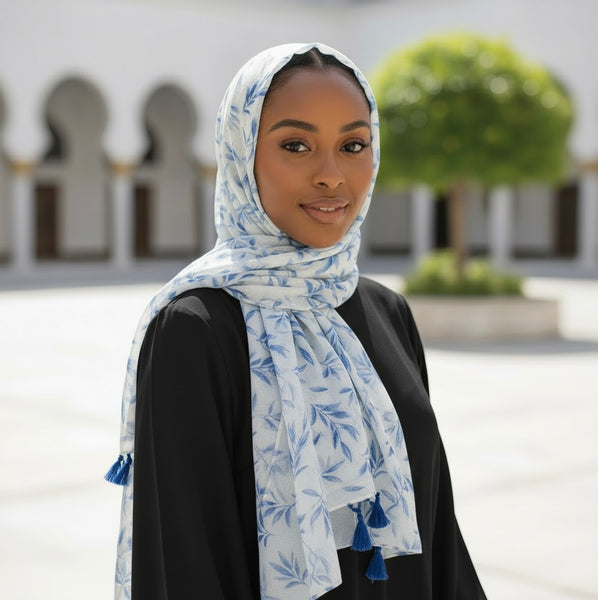 Maryam's Essential Floral Printed Polyester Tassels Hijab
