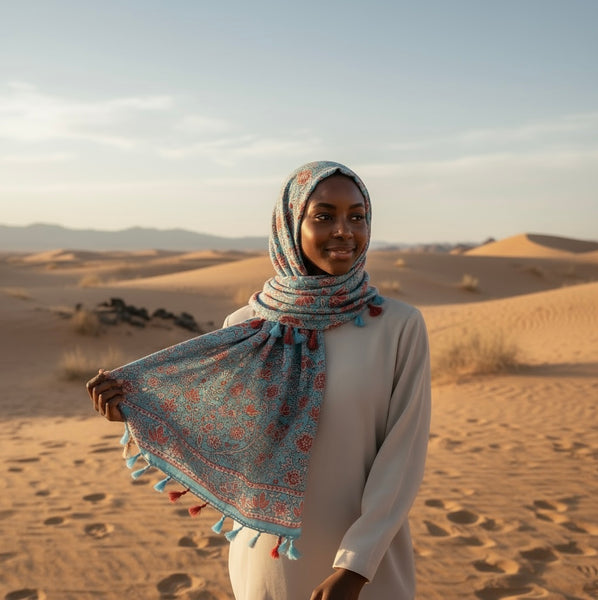 Maryam's Essential Floral Printed Cotton Viscose Tassels Hijab