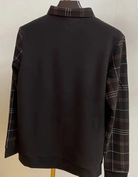 Maryam’s Essential Men V-Neck Button Long Sleeves Casual Regular Fit Striped Plaid Knitted Cotton Shirt