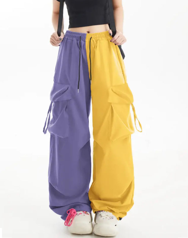 Maryam’s Essential Colour Block Loose Fit Leg Drawstring Flap Pocket Baggy Pants