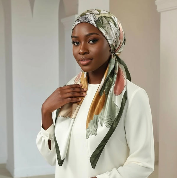 Maryam’s Essential Mature Elegant Vintage Print Pre-Tied Elastic Band Hijab