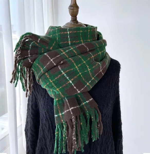 Maryam’s Essential Gingham Print Plaid Trim Tassel Scarf
