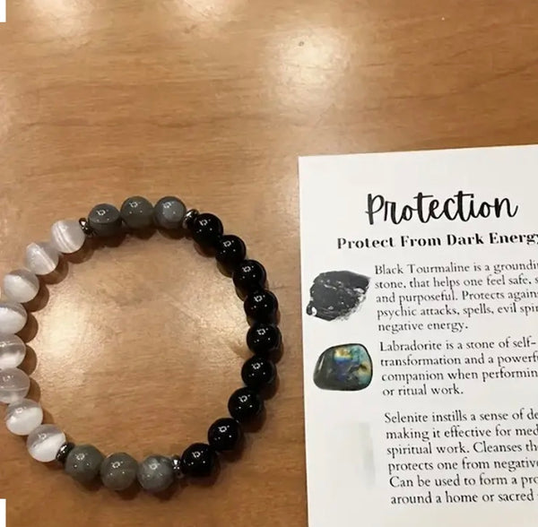 Maryam’s Essential Trendy Black Tourmaline, Selenite & Labradorite Crystal Beads Bracelet