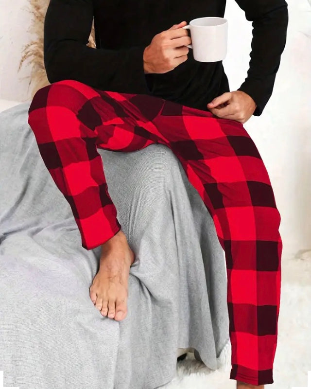 Maryam’s Essential Plaid Pattern Casual Loose Stretchy Elastic Waist Lounge Pants Bottom