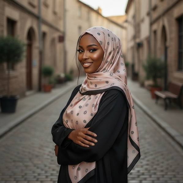 Maryam's Essential Luxury Floral Silk Satin Soft Floral Print Arab Shawl/Hijab