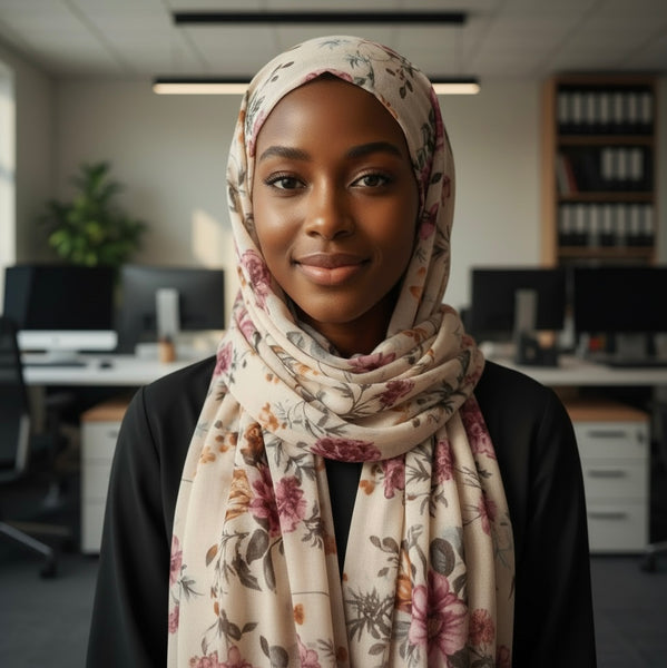 Maryam's Essential Flower Printed Cotton Polyester Tassels Hijab