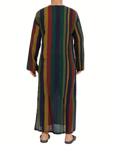 Maryam’s Essential Traditional Kaftan Long Sleeves Stripped Full Length Thobe Rayon Blend