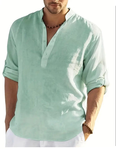 Maryam’s Essential Breathable Button Long Sleeves Cotton Linen Top Tank