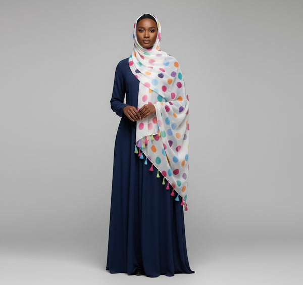 Maryam's Essential Dotted Print Cotton Polyester Tassels Hijab