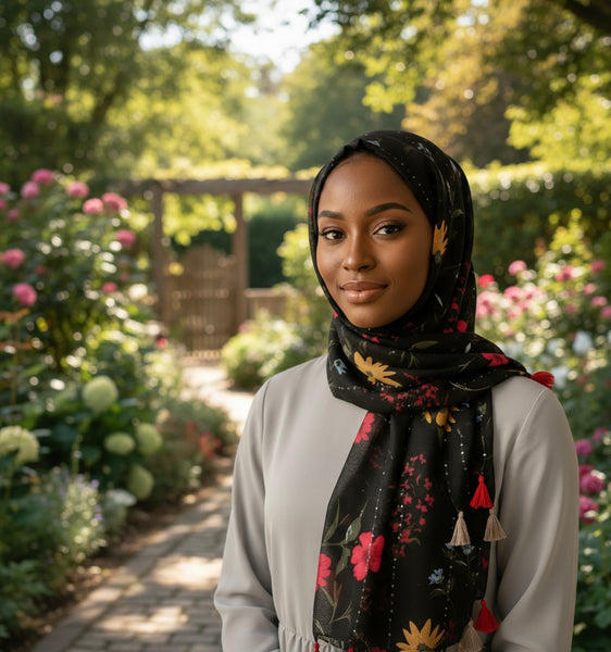 Maryam's Essential Premium Floral Printed Cotton Tassels Hijab
