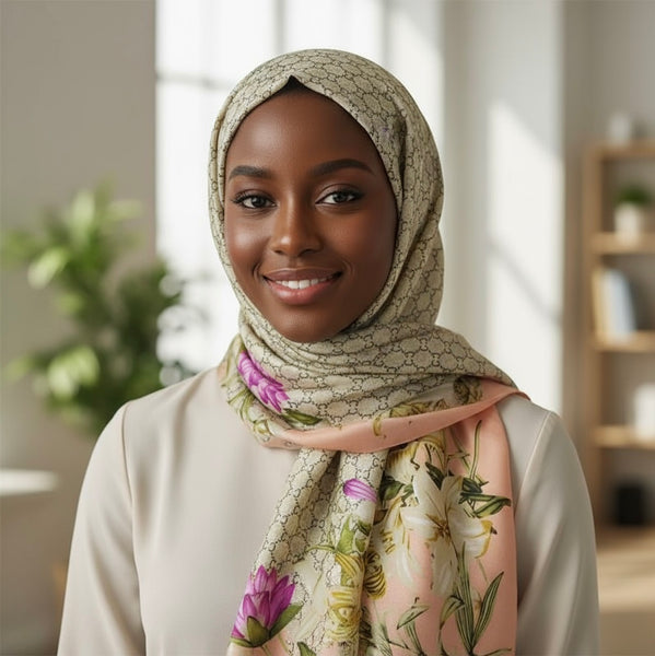 Maryam's Essential Stunning Silk Satin Printed Shawl/Hijab