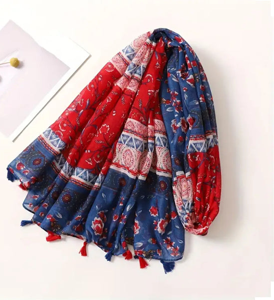 Maryam's Essential Printed Cotton Viscose Tassels Hijab