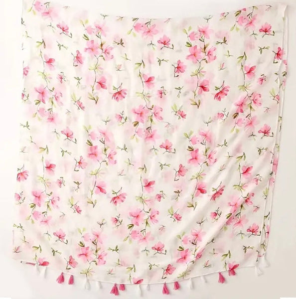 Maryam's Essential Flower Printed Polyester Tassels Hijab