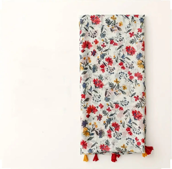 Maryam's Essential Flower Printed Cotton Viscose Tassels Hijab