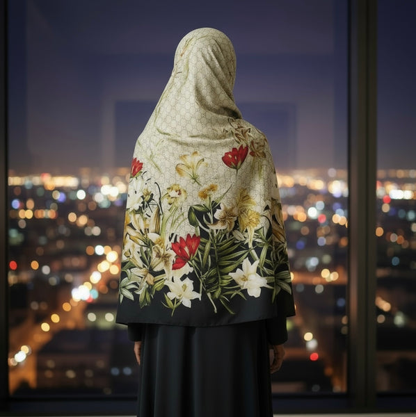 Maryam's Essential Stunning Silk Satin Printed Shawl/Hijab