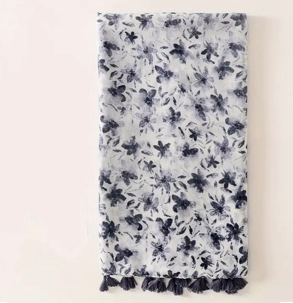 Maryam's Essential Flower Printed Cotton Viscose Tassels Hijab