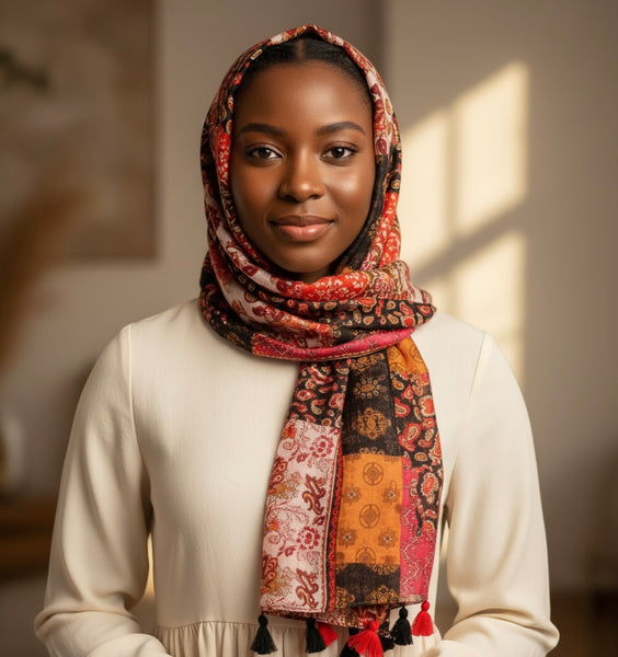 Maryam's Essential Luxury Printed Cotton Viscose Tassels Hijab
