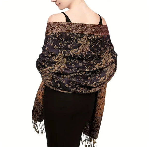Maryam’s Essential Luxury Vintage Paisley Reversible Fringe Cashmere Scarf