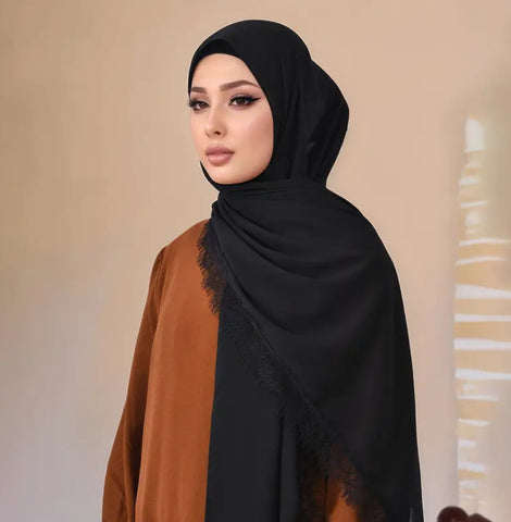 Maryam’s Essential Chiffon with Lace Trim Edge Hijab/Shawl