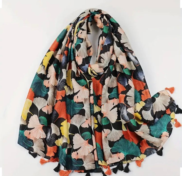 Maryam's Essential Floral Printed Cotton Viscose Tassels Hijab