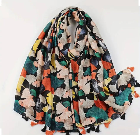 Maryam's Essential Floral Printed Cotton Viscose Tassels Hijab