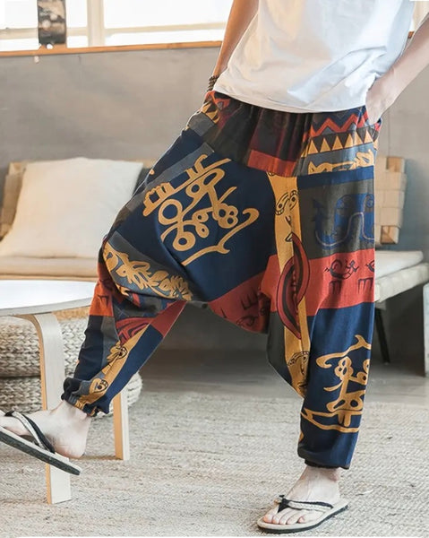 Maryam’s Essential Men’s Ethnic Vintage Pattern Stitching Print Harem Baggy Trouser