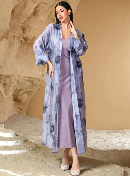 Maryam’s Essential Luxury Traditional Arabian Abaya Set, Long Sleeveless Round Neck Inner Layer Dress & Open Abaya