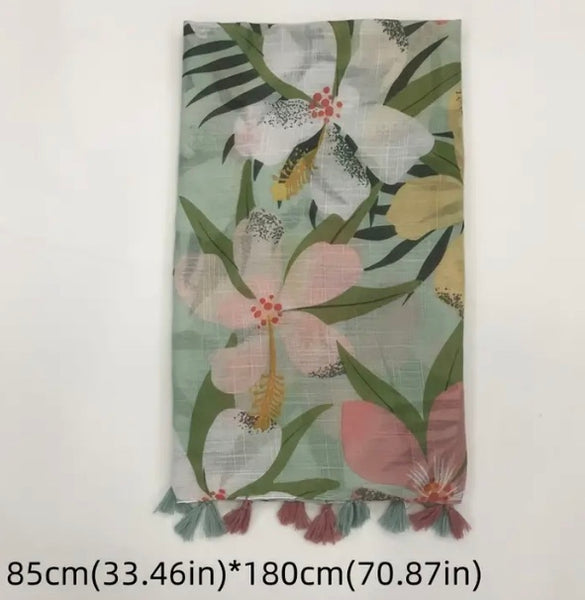 Maryam's Essential Flower Printed Cotton Tassels Hijab