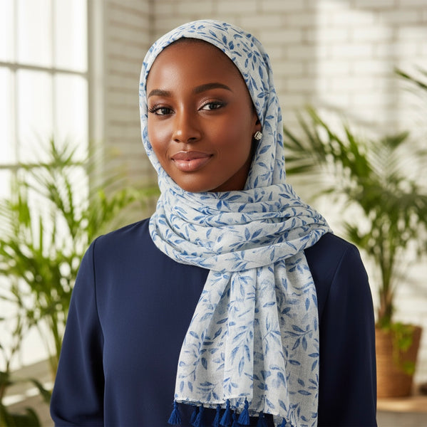 Maryam's Essential Floral Printed Polyester Tassels Hijab