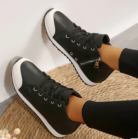 Maryam’s Essential PU Faux Leather Low Top Lace-up Closure Ankle Round Toe Sneaker Shoes