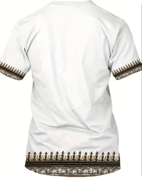 Maryam’s Essential Men’s Ethnic Style Graphic Pattern Print Crew Neck, Short Sleeve Top Tank