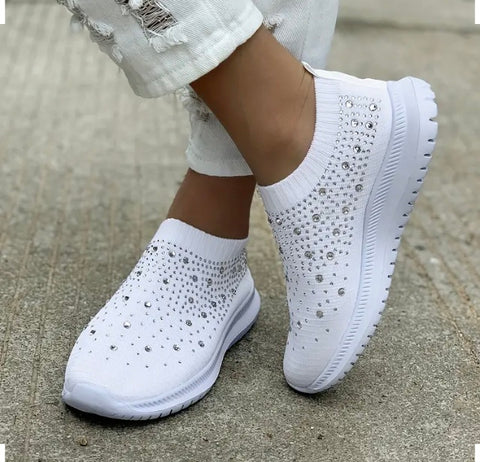 Maryam’s Essential Lightweight Knitted Diamanté Sneaker Slip on Low Top Shoes