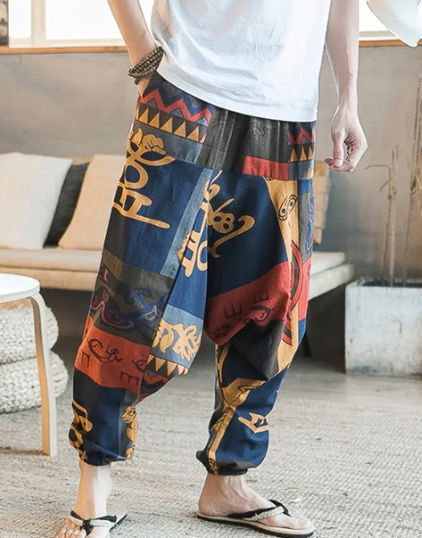Maryam’s Essential Men’s Ethnic Vintage Pattern Stitching Print Harem Baggy Trouser