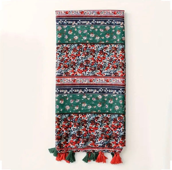 Maryam's Essential Floral Printed Cotton Viscose Tassels Hijab