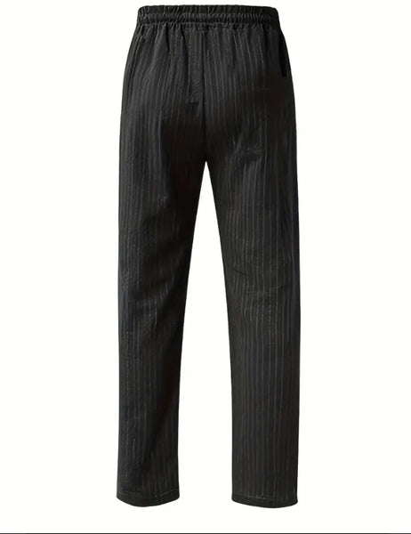 Maryam’s Essential Men Casual Lightweight Breathable Cotton Striped Loose Fit Straight Leg Pants