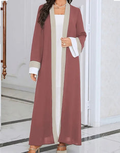 Maryam’s Essential Luxury Elegant Contrast Trim Maxi Length, Long Sleeves Asymmetric Kaftan Abaya