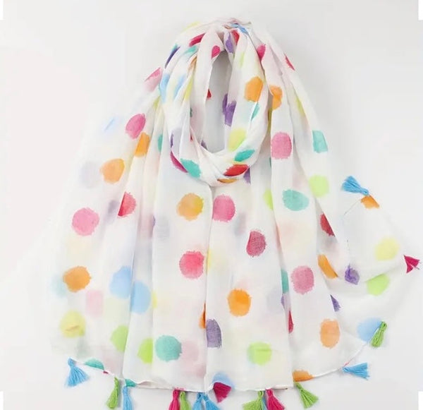 Maryam's Essential Dotted Print Cotton Polyester Tassels Hijab