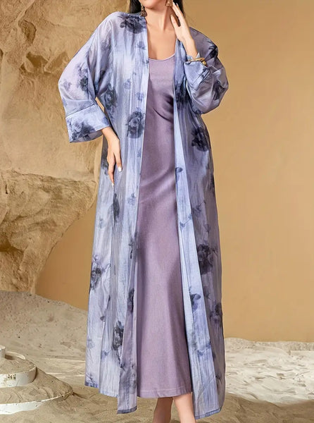 Maryam’s Essential Luxury Traditional Arabian Abaya Set, Long Sleeveless Round Neck Inner Layer Dress & Open Abaya