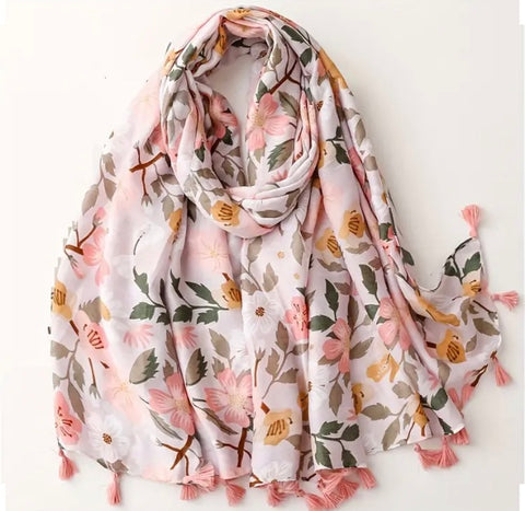 Maryam's Essential Floral Printed Cotton Viscose Tassels Hijab