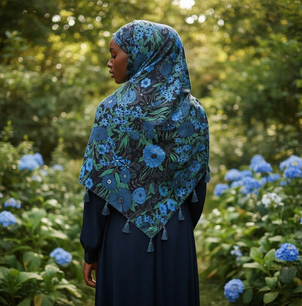 Maryam's Essential Floral Printed Cotton Viscose Tassels Hijab