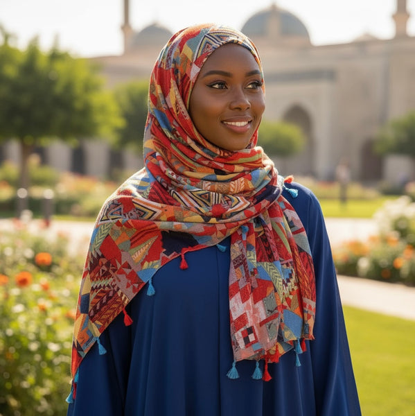 Maryam's Essential Floral Printed Cotton Viscose Tassels Hijab