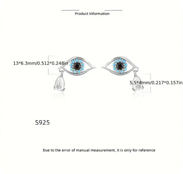 Maryam’s Essential Exquisite 925 Silver Sterling Hypoallergenic Evil Eyes with Cubic Gems Studs
