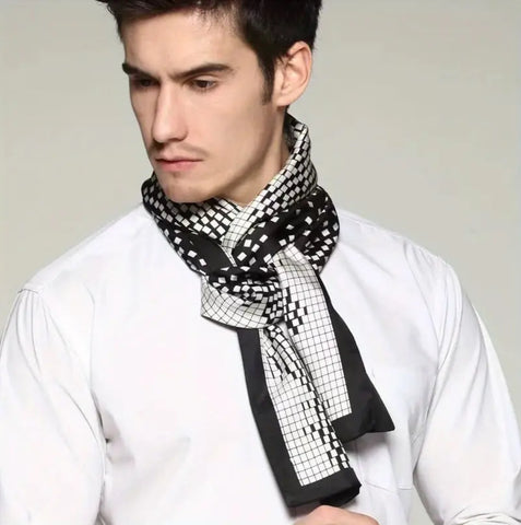 Maryam’s Essential Luxury Black & White Chessboard Silk Scarf/Wrap