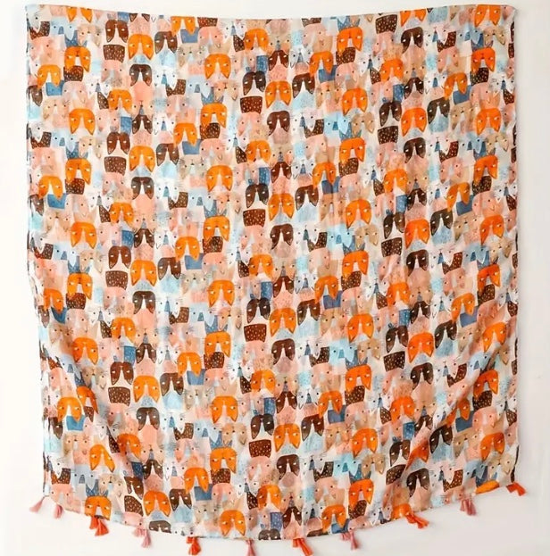 Maryam's Essential Cute Cat Print Cotton Viscose Tassels Hijab